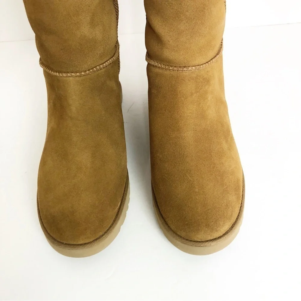 Ugg tall suede fold over wedged heeled boots